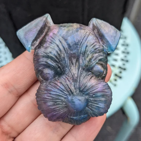 Schnauzer Dog Magnet Handmade Resin Blue Art Unique Pet Gift Kawaii Metallic - Picture 4 of 6